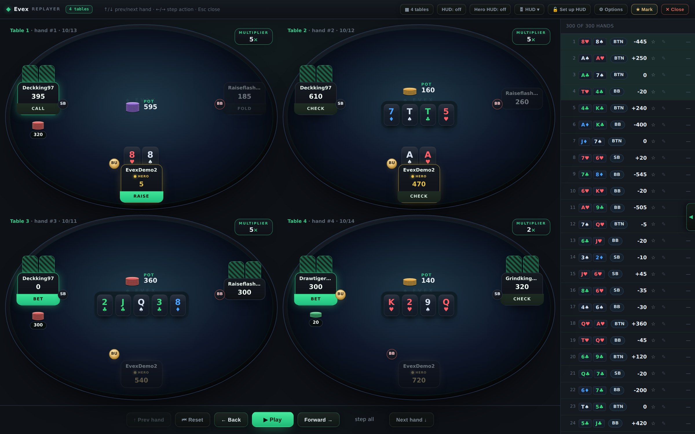 Replayer, four tables